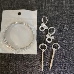 3 PAIRS SILVER TONE EARRINGS NWOT
